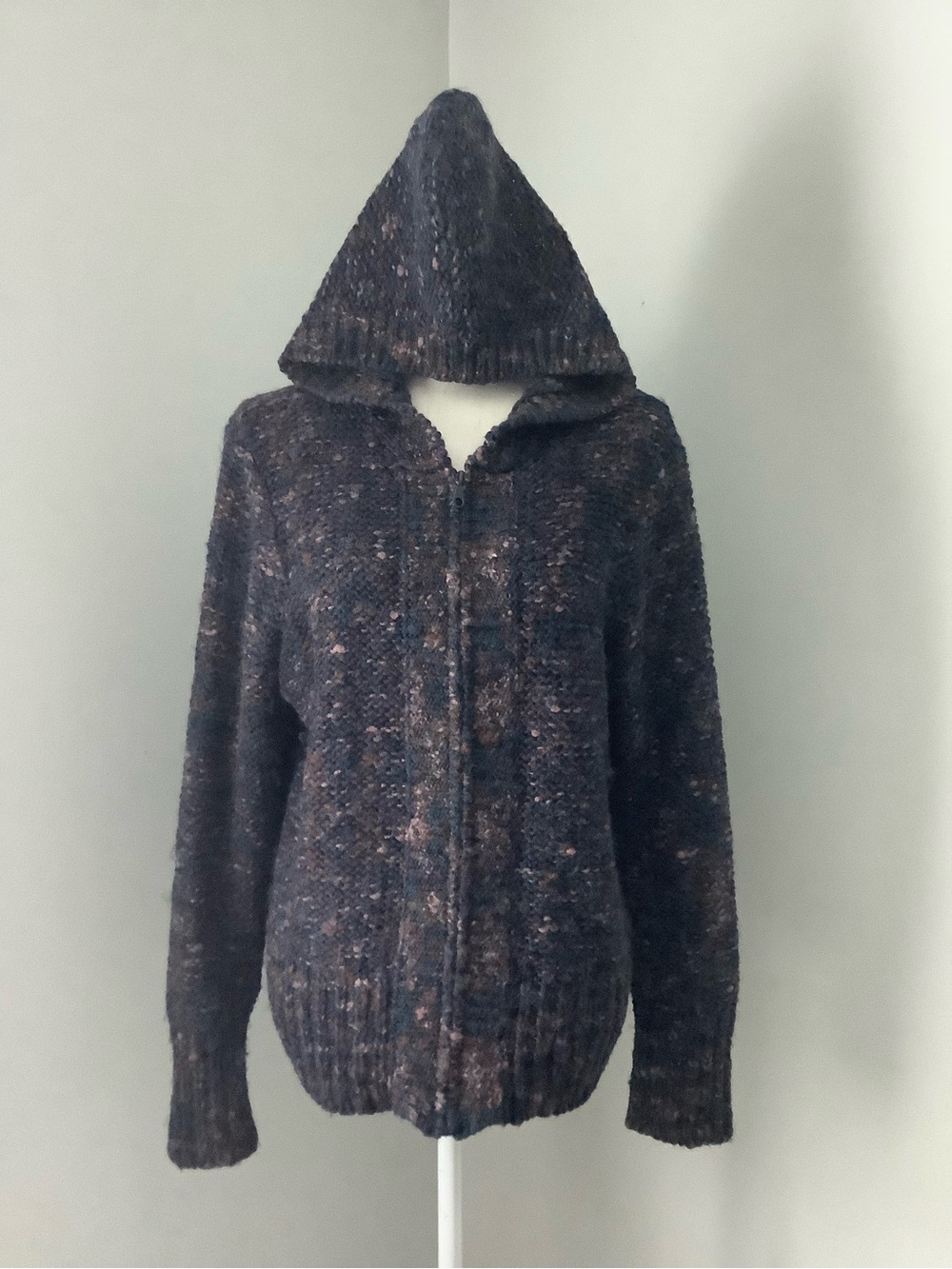Hooded Zip-Up Knit Cardigan